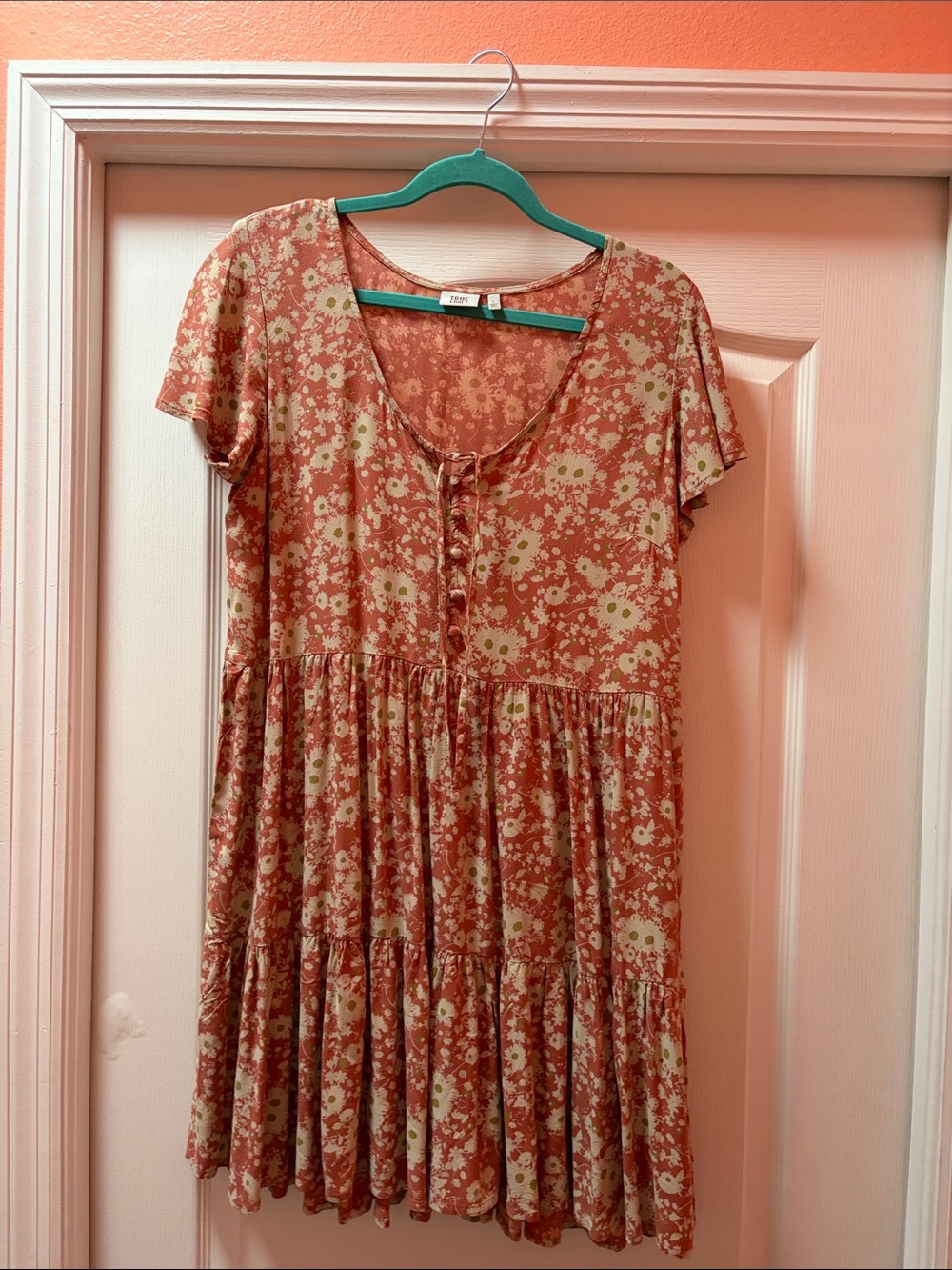 True Craft Rust Floral Tiered Mini Dress